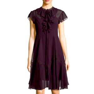 Needle & Thread Victorian Ruffle Midi Dress Plum Purple Lace Flutter Sleeve Sz 6